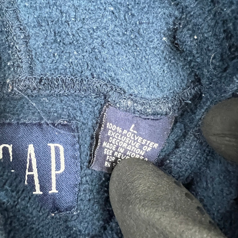 Vtg Gap Fleece Hoodie Mens Large Navy Blue Spellout Logo 1969 Pullover Korea - Picture 5 of 12